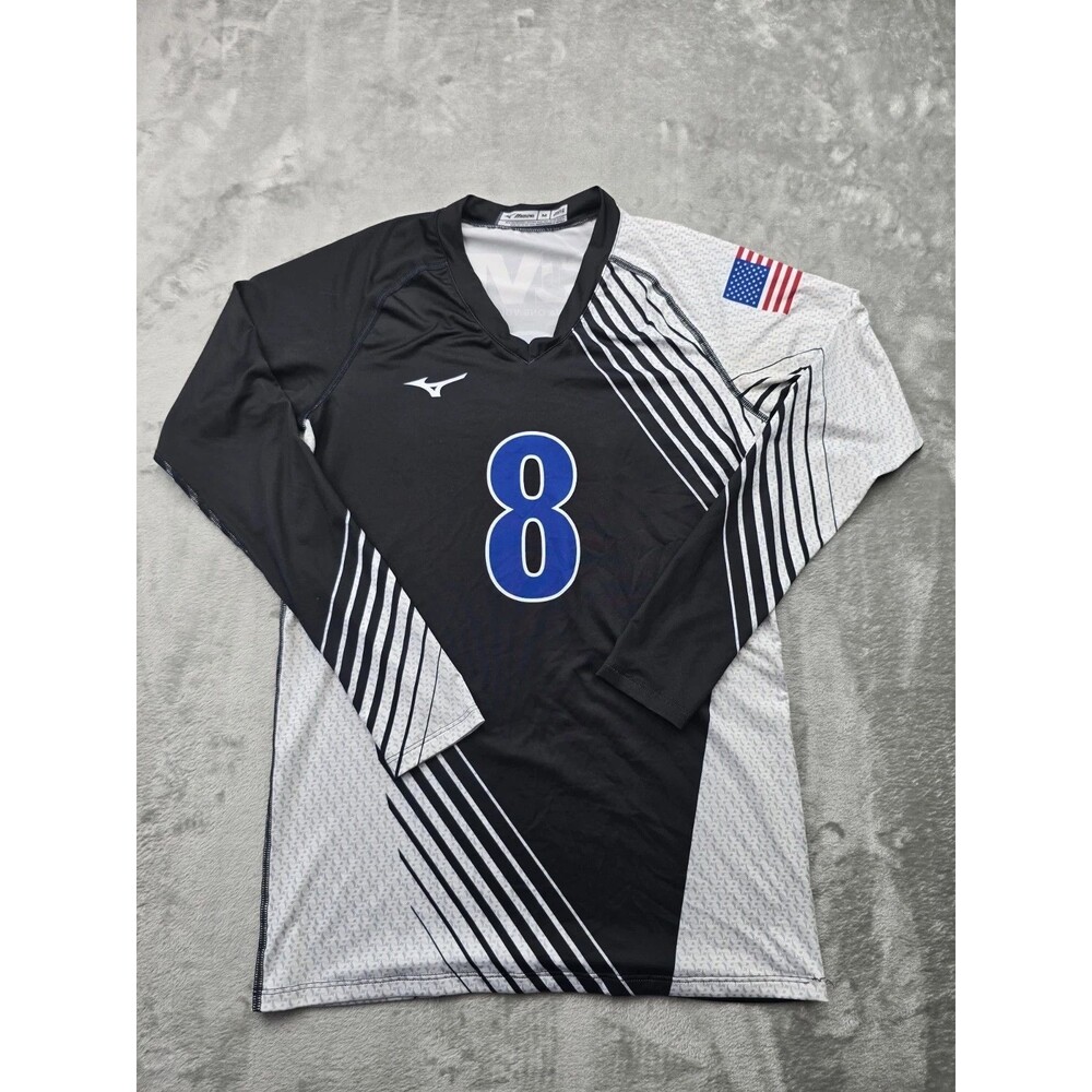 Mizuno Volleyball Jersey Womens Medium Long Sleeve #8 C1VB USA Flag Black White